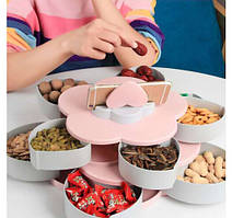 Контейнер монажниця пластикова для солодощів тарілка органайзер для снеків рожева 42 см Rotating candy box