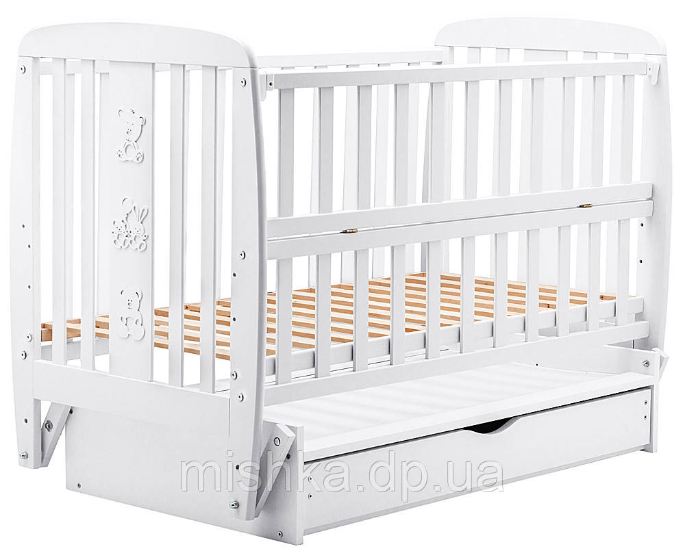 Кровать Babyroom Друзья DDMYO-3 маятник, ящик, откидной бок бук белый - фото 4 - id-p1747659553