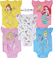 12 Months Disney Princess + Headband Набор из 5 комплектов боди и бантов Disney Princess для новорожденны