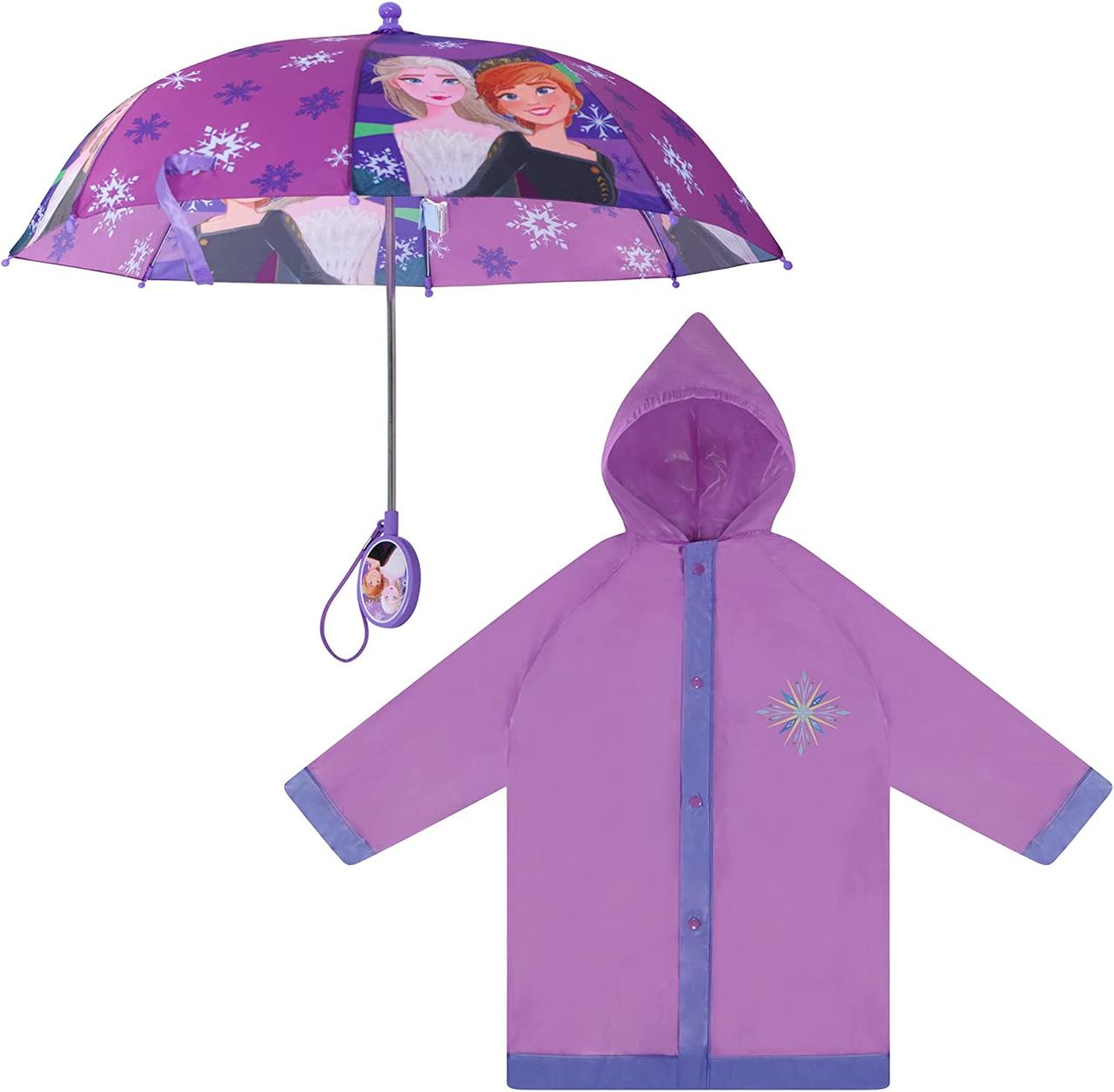 Large - Age 6-7 Purple/Lavander Дитяча парасолька та плащ Disney, Ельза та Анна з крижаного серця та дощо