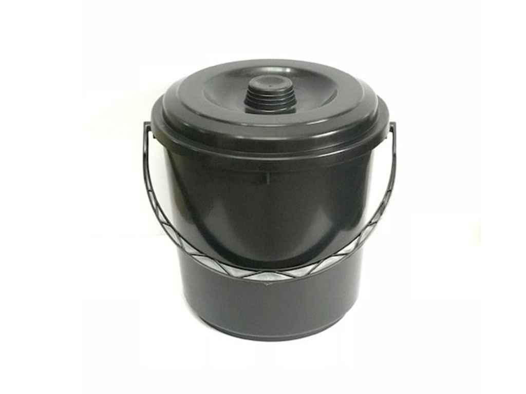 Відро пластикове 10л чорне з кришкою, мірною шкалою, пластик. ручка ТМ ПРОМСАНТЕХПЛАСТ FG