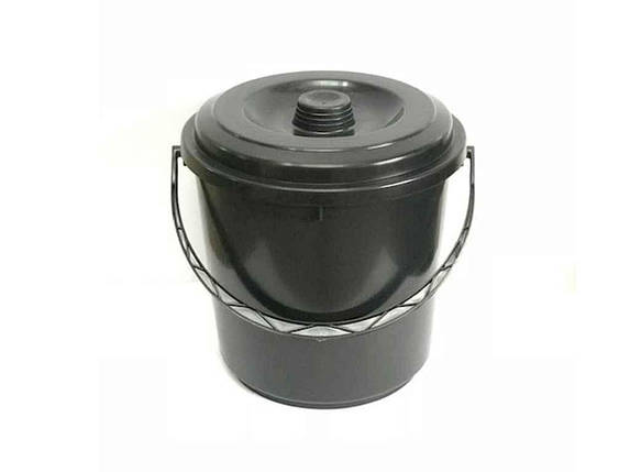 Відро пластикове 10л чорне з кришкою, мірною шкалою, пластик. ручка ТМ ПРОМСАНТЕХПЛАСТ FG, фото 1