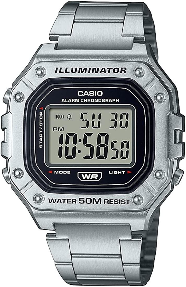 Silver Чоловічий годинник Casio W-218H-1AVCF з класичним цифровим дисплеєм, кварцовий чорний