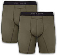 8 Inseam Burnt Olive 4X-Large Мужские трусы-боксеры Carhartt из хлопка и полиэстера, 2 шт.