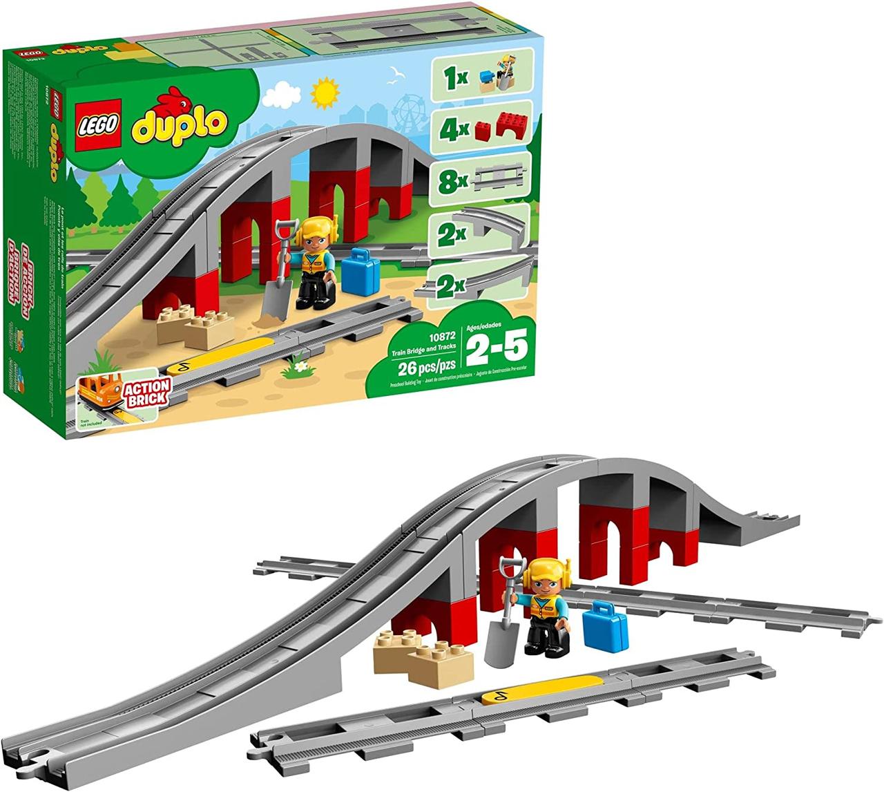 LEGO DUPLO Town Train Bridge and Tracks 10872 Набір іграшок-конструкторів для дітей дошкільного віку, хло