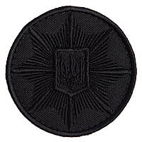 Шеврон на липучке Кокарда Полиция круглая 6 см чорна на чорному
