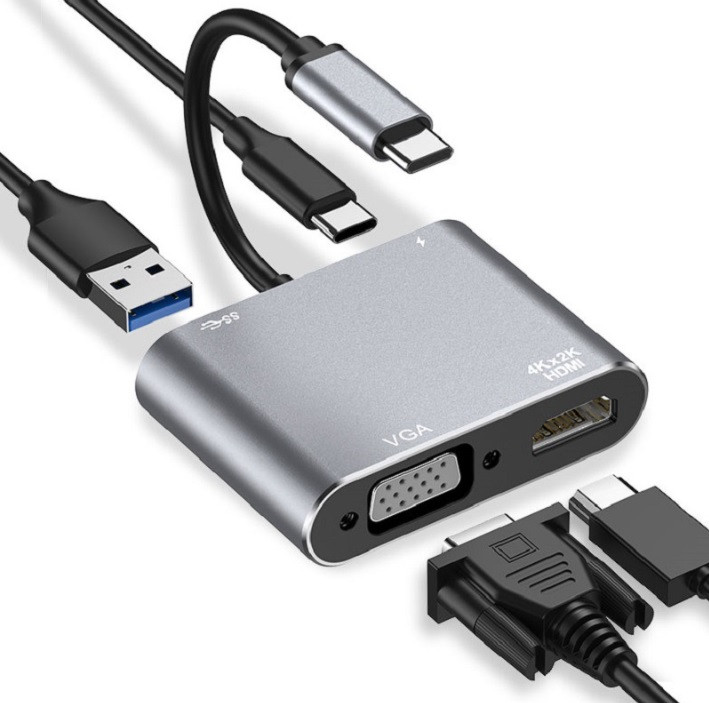Адаптер конвертер із Type-C USB-хаб HDMI VGA Type-C USB 3.0 + PD перехідник