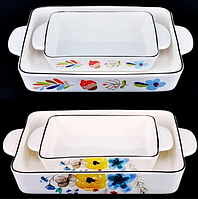 Керамические формы для выпечки и запекания в духовке противень набор из двух дек для кухни белые с принтом