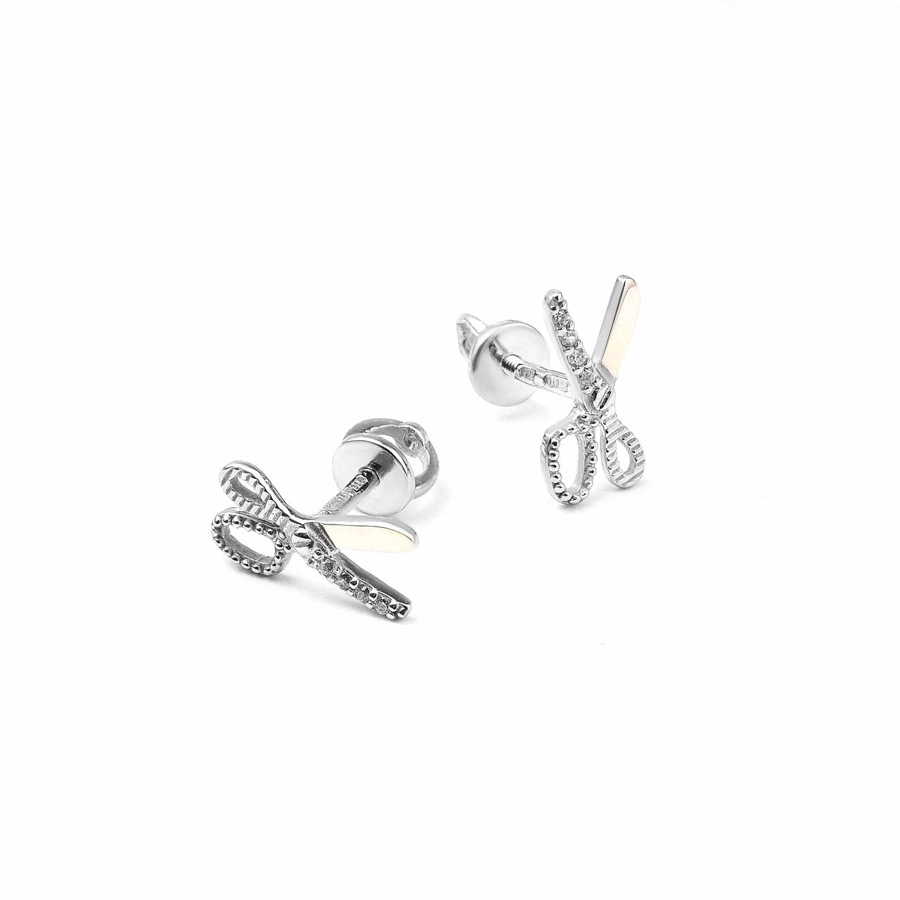 Срібні сережки пусети Ножиці із золотом, фото 1