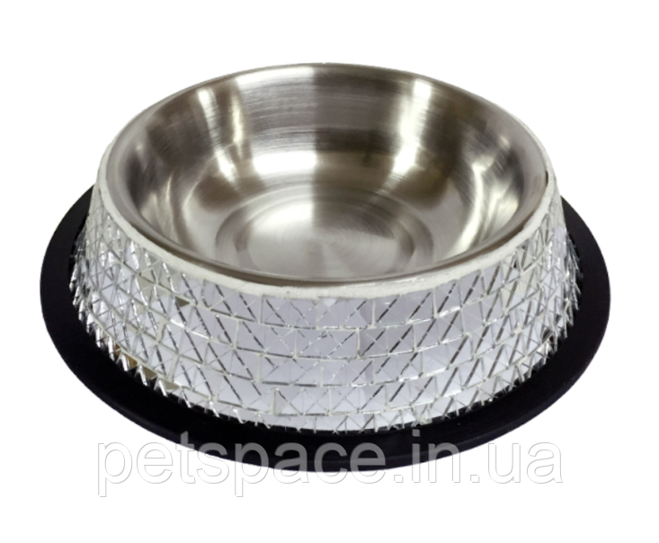 Миска для собак Modes (з нержавіючої сталі протиковзке дно, з декором "Скляна мозаїка") 20.5см, фото 1