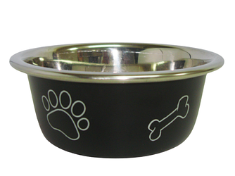 Миска для собак Modes (важка з нержавіючої сталі, чорна з принтом) 17см