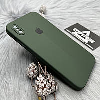 Чехол квадратный Silicone case cover для iPhone Xs max 6.5 Full camera 360 с закрытым низом и камерой 4. Зеленый (Dark green)