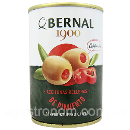 Оливки з перцем Бернал Bernal de pimiento ж/б 120/292g 12шт/ящ (Код: 00-00013553)