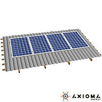 Система креплений на 4 панели параллельно крыше, алюминий 6005 Т6 и нержавеющая сталь А2, AXIOMA energy