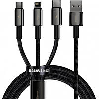 Кабель Baseus Tungsten Gold One-for-three Fast Charging Data Cable USB to M+L+C 3.5A 1.5 м Black (CAMLTWJ-01)