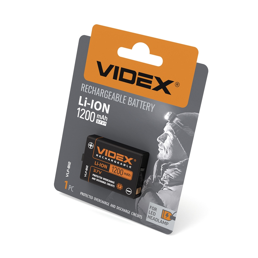 Акумулятор для налобних ліхтариків Videx Li-ion VLF-B12 (захист) 3.7V 1200mAh 1шт