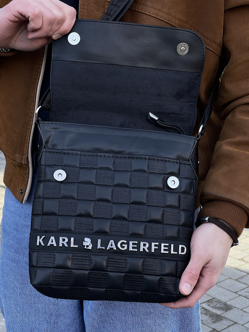 Мессенджер кожаный Karl Lagerfeld | Сумка через плечо кожаная мужская ...