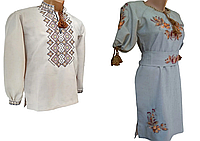 Плаття Вишиванка жіноче Натуральний Льон з поясом коричнева вишивка р.42 - 60