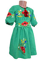 Дитяче лляне плаття Вишиванка Мама Донька зелене р. 98 - 146