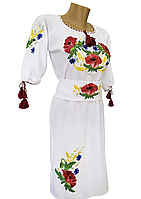 Сукня жіноча Вишиванка вишита з поясом Квіти гладь р. 42 - 60
