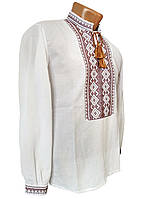 Мужская Рубашка Вышиванка на домотканом хлопке коричневая вышивка р. 42 - 60
