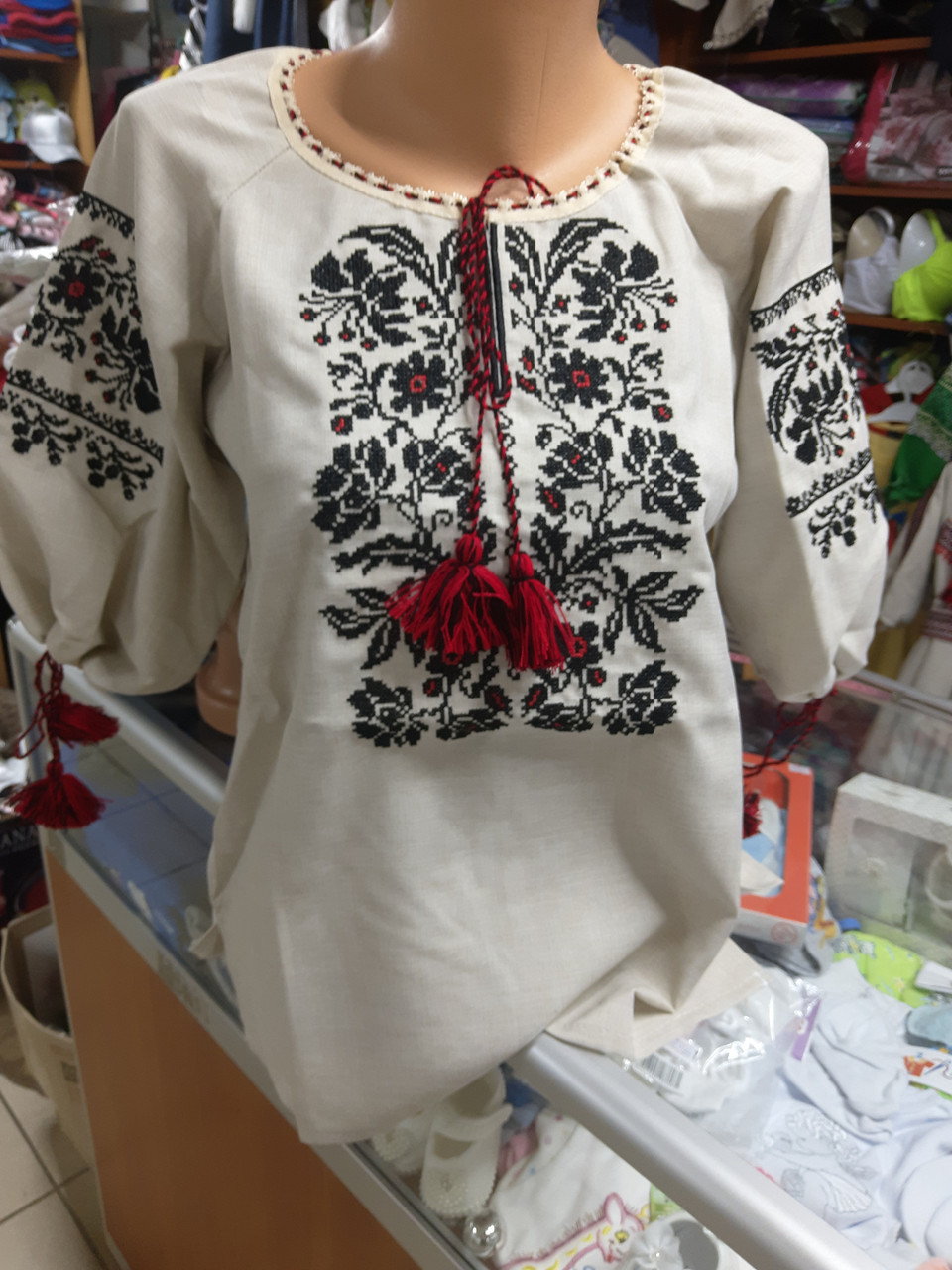 Льон жіноча сорочка Вишиванка чорно червона вишивка р.42 - 60