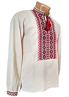 Підліткова лівняна Рубашка Вишинка для хлопчика вишивка червона р.140 - 176