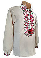Льняная Рубашка Вышиванка для мальчика красный орнамент р.140 - 176