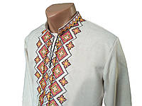 Льняная Рубашка Вышиванка для мальчика подростка оранжевый орнамент р.140 - 176
