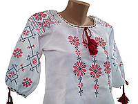 Сорочка підліткова Вишиванка для дівчинки домоткана Червоний етно Біла р. 140 - 176