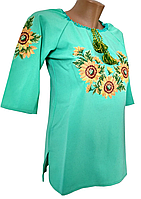 Рубашка Вышиванка для девочки Подросток Подсолнухи Мята р.140-176