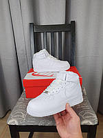 Женские кожаные кроссовки Nike Air Force 1 Classic High Белые. Натуральная Кожа. Кроссы Найк Аир Форс Вьетнам