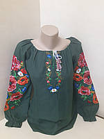 Женская домотканая рубашка Вышиванка зеленая р.42 44