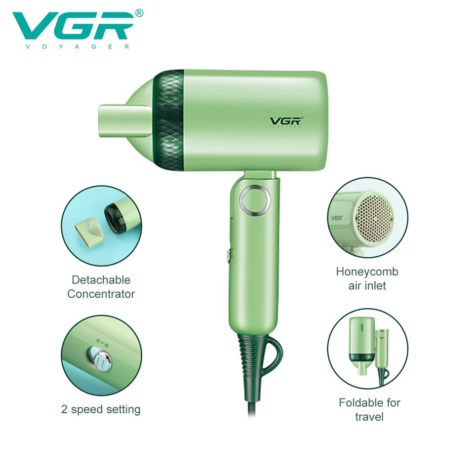 Компактний дорожний фен для волосся VGR V-421 Olive 1200W