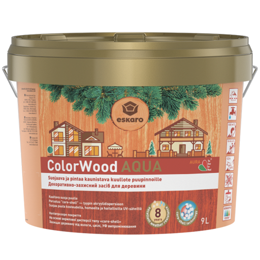 Декоративно-захисний засіб для деревини Eskaro ColorWood Aqua безбарвна 9л.