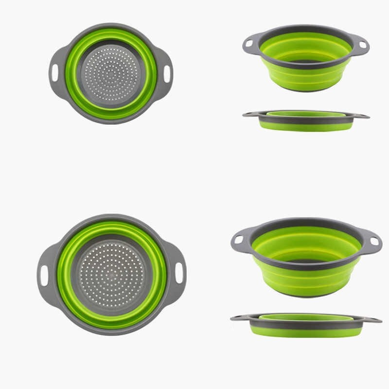 Друшляк силіконовий складаний 2 шт в комплекті (великий + маленький) Collapsible filter baskets Зелений-1783