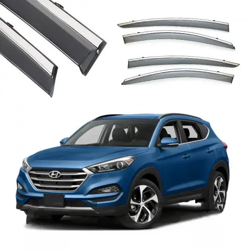 Дефлектори вікон вітровики Hyundai Tucson 2015-2021 (скотч) TopVisor з хромом молдингом