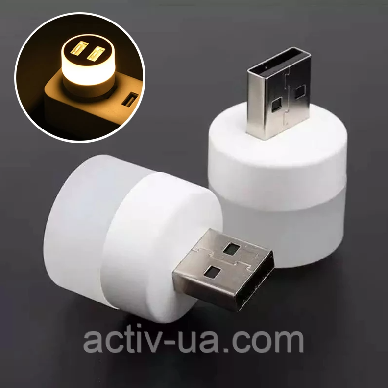 Міні світлодіодна лампа нічник T09, хаб на 2 USB, 6500K