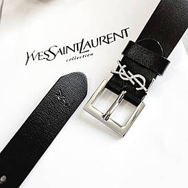 Ремінь шкіряний Yves Saint Laurent (YSL) срібло глянець