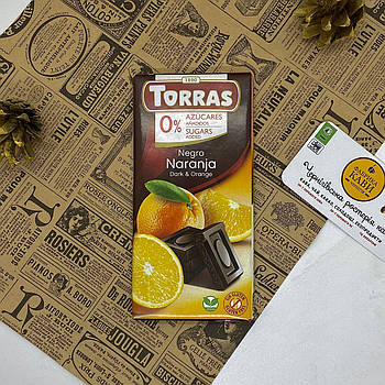 Шоколад чорний 0% цукру Torras Negro Naranja з апельсином 75 г (Іспанія)