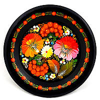 Тарілка сувенірна Петриківський розпис декоративна кругла з дерева КАЛИНА У КВІТАХ 15см інтер'єр Україна