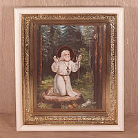 Икона Серафим Саровский чудотворец преподобный, лик 15х18 см, в белом прямом деревянном киоте