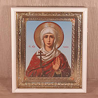 Ікона Галина свята мучениця, лик 15х18 см, у білому прямому дерев'яному кіоті