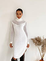 Платье миди Лилия вязаное элегантное красивое с высоким горлом и узором коса Smdi5677