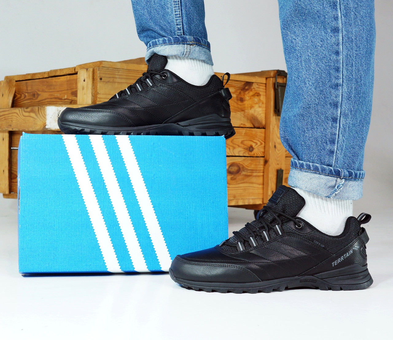 АКЦІЯ! ТОП вибір на осінь Чоловічі кросівки у сти лі Adidas чорні 41 26 см, фото 1