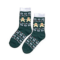 Женские новогодние махровые носки пряники (зеленый)