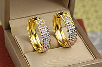 Серьги кольца Xuping Jewelry радуга с камнями 2.8 см лимонное золото
