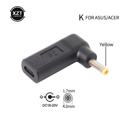 Кабель для заряджання ноутбука Asus/Acer Type-c female to 4.0x1.7male (Type-c-гніздо/4.0x1.7-штекер) PD100W