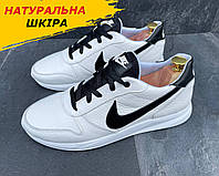 Осенние весенние мужские кожаные кроссовки Nike (Найк) белые из кожи весна осень *N чор/біл*
