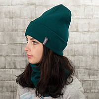 Комплект женской верхней одежды шапка+бафф, теплый набор для женщин на зиму Изумрудный